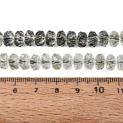 クラックル透明ガラスビーズ連売り  ロンデル  多面カット  ダークオリーブグリーン  7.5~8x5~5.5mm  穴：1.2~1.4mm  約66~69個/連  13.78~14.37インチ（35~36.5cm）&nbsp;GLAA-N068-03A-02