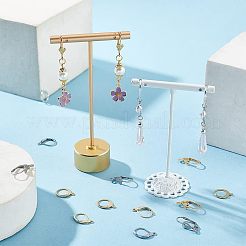 90個 6スタイル 304ステンレススチール フレンチフックピアス金具  水平ループ付き  ゴールデン·ステンレス鋼色  14~19x11~12x2~6mm  穴：1.2~1.5mm  ピン：0.6~0.8mm  15個/スタイル&nbsp;STAS-NB0001-60