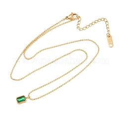 304 Stainless Steel Pave Cubic Zirconia Green Pendant Ball Chain Necklaces for Women&nbsp;NJEW-B083-02G-01