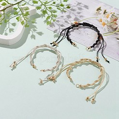 調節可能なポリエステル糸編み込みビーズブレスレット作り  304ステンレススチールの丸カンと真鍮ビーズ付き  ゴールドカラー  ミックスカラー  6-1/4~11インチ（16~28cm）  3個/セット&nbsp;AJEW-JB00895