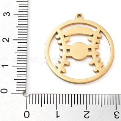304ステンレスペンダント  レーザー切断  野球のチャームが付いたフラットラウンド  18KGP本金メッキ  26.5x24x1mm  穴：1.5mm&nbsp;LS-STAS-M076-09G