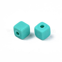 手作り樹脂粘土ビーズ連売り  キューブ  ダークターコイズ  4x4x4mm  穴：1.4mm  約89~91個/連  15.55インチ〜15.94インチ（39.5~40.5cm）&nbsp;X-CLAY-N008-061-03