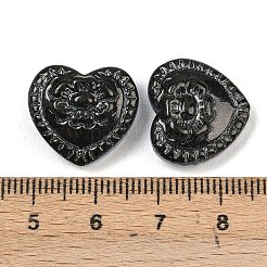 ガラスビーズ  花柄ビーズ付きハート  グリッターパウダー付き  ブラック  16x17.5x7.5mm  穴：1.2mm&nbsp;GLAA-G126-01E