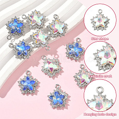 10個2色ラックメッキ合金、ラインストーンペンダント付き  スター  白金/ゴールデン  ミックスカラー  20x17x6mm  穴：2mm  5個/カラー&nbsp;FIND-YW0006-90