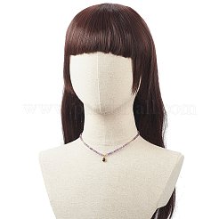 Cubic Zirconia Teardrop Pendant Necklace with Natural Amethyst Beaded Chains&nbsp;NJEW-JN04121-02