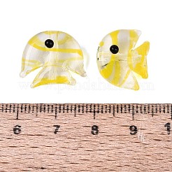 手作りの透明ランプワークビーズ  縞模様の魚  きいろ  13~16x16.5~19.5x9~10.5mm  穴：1.5~2mm&nbsp;LAMP-N042-20C