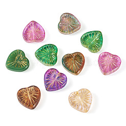 10PCSガラスビーズ  ハート  ゴールドライン入り  カラフル  18x18~18.5x5.5~6mm  穴：0.9mm&nbsp;GLAA-TADJ0001-09