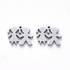 変色しにくい304ステンレススチールチャーム  レーザー切断  兄弟姉妹  ステンレス鋼色  13x15x1mm  穴：1mm&nbsp;STAS-N092-81