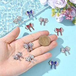 10 個 5 色ラックメッキ合金ラインストーンペンダント  ちょう結びのチャーム  プラチナ  ミックスカラー  20.5x23x4.5mm  穴：1.6mm  2個/カラー&nbsp;FIND-YW0012-65
