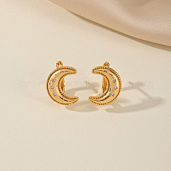ムーン真鍮フープピアス  ラインストーン付き  ゴールドカラー  17x14mm&nbsp;ZD1343
