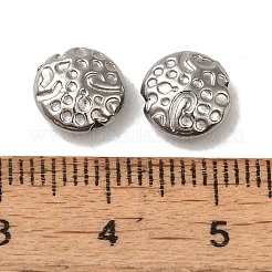 変色しない304ステンレススチールビーズ  テクスチャ  フラットラウンド  ステンレス鋼色  8.5x3.5mm  穴：1.2mm&nbsp;STAS-K285-11P