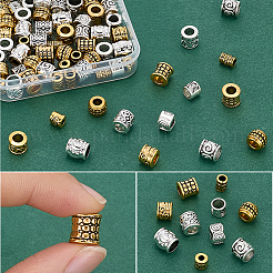 100 個 10 スタイルのチベットスタイル亜鉛合金ビーズ  コラム  ミックスカラー  6~9x6~9.5mm  穴：3~6mm  10個/スタイル&nbsp;FIND-SP0005-88
