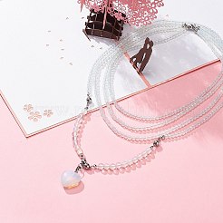 2 個 2 スタイル オパライト ハート ペンダント ネックレス セット  女性のための真鍮磁気クラスプ付きroudnビーズ三層マルチ連ネックレス  7.76~39.37インチ（19.7~100cm）  1個/スタイル&nbsp;NJEW-JN04068