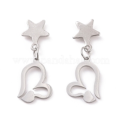 Valentine's Day Heart with Star 304 Stainless Steel Dangle Stud Earrings for Women&nbsp;EJEW-G328-04