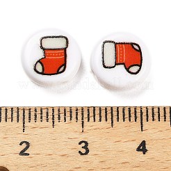 クリスマステーマのプリント不透明アクリルビーズ  クリスマスソックス  10x10x5mm  穴：1.8mm&nbsp;OACR-R004-01L