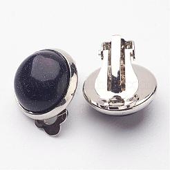 合成ブルーゴールドストーンストーン真鍮クリップオンイヤリング  フラットラウンド  ミッドナイトブルー  14x10mm&nbsp;EJEW-A051-B001