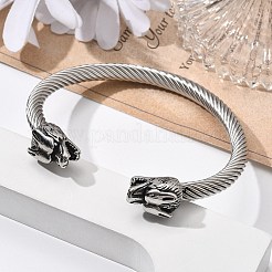 バイキング 304 ステンレススチール オープンカフバングル 男性用  ドラゴン  アンティークシルバー  1/2インチ（1.15cm）  内径：2-1/2インチ（6.45cm）&nbsp;BJEW-U001-07J-AS