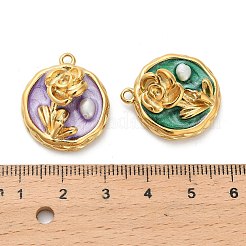 304ステンレススチールエナメルペンダント  花付きフラットラウンド  ABSの模造パールと  イオンプレーティング（ip）  18KGP本金メッキ  ミックスカラー  24.5x21.5x9.5mm  穴：1.8mm&nbsp;STAS-K306-48G