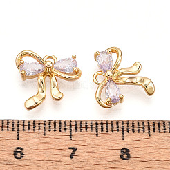 真鍮製マイクロパヴェキュービックジルコニアチャーム  蝶結び  18KGP本金メッキ  アザミ  12x13x3.5mm  穴：1.4mm&nbsp;KK-N261-92C-G