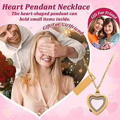 1Pc 304 Stainless Steel with Glass Heart Pendant Urn Ashes Necklaces&nbsp;NJEW-FG0001-25G