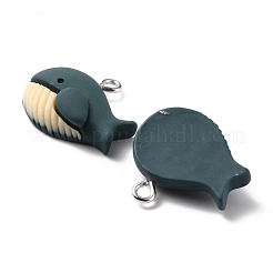 樹脂チャーム  プラチナアイアンペグベイル付き  クジラ  マリンブルー  20x22.5x7mm  穴：2mm&nbsp;RESI-C002-14