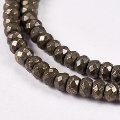 天然石パイライトビーズ連売り  ロンデル  多面カット  4x3mm  穴：1mm  約130個/連  15インチ&nbsp;G-L051-4x3mm-01