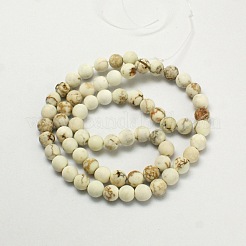 つや消しの丸い天然マグネサイトビーズ連売り  ホワイト  6mm  穴：1mm  直径6mm  穴：1mm  約60~62個/連  14.5~15インチ&nbsp;G-I168-07-6mm