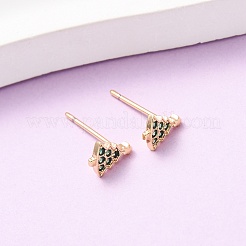 真鍮マイクロパヴェキュービックジルコニアのクリスマスツリースタッドピアス  18KGP本金メッキ  7x5.5mm&nbsp;EJEW-L278-09G