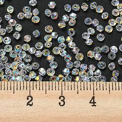 Ab カラーメッキ電気メッキ透明ガラスビーズ  多面カット  双円錐形  クリアAB  2x2mm  穴：0.7mm  約720個/袋&nbsp;EGLA-M030-02A-AB01