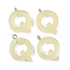 蓄光樹脂チャーム  レターチャーム  暗闇で光る  プラチナメッキループ付き  文字Q  23x19x5mm  穴：2mm&nbsp;LS-RESI-XCP0002-37C