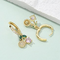 真鍮製マイクロパヴェキュービックジルコニアフープピアス  鉛フリー＆カドミウムフリー  長持ちメッキ  ラックめっき  チェリー  18KGP本金メッキ  28x12mm&nbsp;EJEW-R016-15G