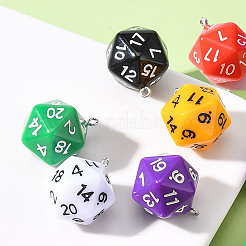 6個6色不透明アクリルパーツ  プラチナメッキ鉄パーツ  多面カット  多面体サイコロ  D20  ミックスカラー  27.5x20x20mm  穴：2mm  1pc /カラー&nbsp;MACR-FP0001-25