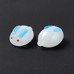 ミニバニー置物家の装飾  手作りランプワーク表示の装飾  ディープスカイブルー  23.5~24x15x12mm&nbsp;LS-LAMP-D017-01E