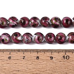 金色の砂を使った手作りのランプワークビーズの連  ラウンド  淡いバイオレットレッド  8mm  穴：0.8mm  約50個/連  15.35''（39センチメートル）&nbsp;LAMP-N037-08E
