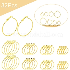 32個 4スタイル アイアン ハギー フープ イヤリング 金具  ゴールドカラー  22ゲージ  25~40x1.2~1.3mm  ピン：0.6mm&nbsp;IFIN-FS0001-50