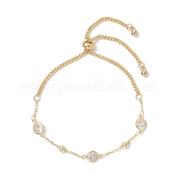 Adjustable Brass Clear Cubic Zirconia Flat Round Link Chains Slider Bracelets&nbsp;BJEW-JB12326