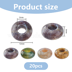 天然インディアンアゲートヨーロピアンビーズ20個  大穴ビーズ  ロンデル  12x6mm  穴：5mm&nbsp;G-DC0001-63