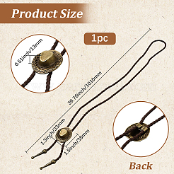 1Pc West Cowboy Hat Tibetan Style Alloy Pendant Black PU Leather Cord Bolo Tie Lariat Necklaces&nbsp;NJEW-GF0001-24B