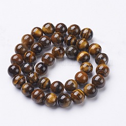 天然石ビーズ連売り  ラウンド  タイガーアイ  直径約10mm  穴：1mm  36~38個/連  15インチ&nbsp;X-GSR10mmC014