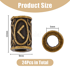 合金ヨーロピアンビーズ1セット  大穴ビーズ  ルーン/ futhark / futhorcの列  アンティークブロンズ  13x9mm  穴：5mm  24個/セット&nbsp;FIND-HY0003-12