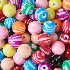 80Pcs 10 Colors Opaque Striped Acrylic Beads&nbsp;SACR-BT0001-02