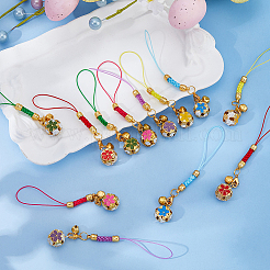 12Pcs 6 Colors Iron Enamel Flower & Bell Pendant Mobile Straps&nbsp;HJEW-DC00101