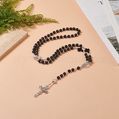 Natural Lava Rock & Synthetic Turquoise Rosary Bead Necklace&nbsp;NJEW-JN04238