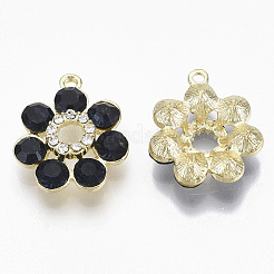 黄金は、合金チャームメッキ  ガラスラインストーン付き  花  プルシアンブルー  19x16x5mm  穴：1.2~1.5mm&nbsp;PALLOY-N154-02B