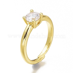 Brass Micro Pave Clear Cubic Zirconia Solitaire Rings&nbsp;LS-RJEW-N031-13G