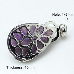 天然アメジストの原石のペンダント  真鍮パーツ  ドロップ  ニッケル金属  38x21x10mm&nbsp;G-H1577-4