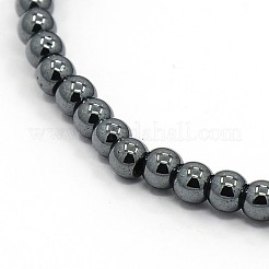 弾性非磁性合成ヘマタイトビーズストレッチブレスレット  ラウンド  ブラック  54mm  ビーズ：4mm&nbsp;BJEW-O017-02