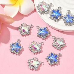 10個2色ラックメッキ合金、ラインストーンペンダント付き  スター  白金/ゴールデン  ミックスカラー  20x17x6mm  穴：2mm  5個/カラー&nbsp;FIND-YW0006-90