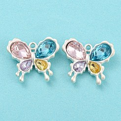 合金とカラフルなガラスのペンダント  蝶のチャーム  銀  21x24x6.5mm  穴：1.8mm&nbsp;FIND-G062-09MS