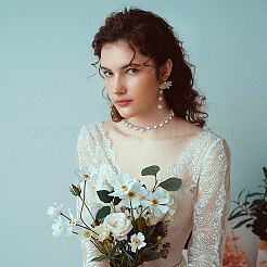 2 Sets 2 Colors Plastic Imitation Pearl Flower Link Chain Necklace & Bracelet & Dangle Stud Earrings&nbsp;SJEW-FI0001-21